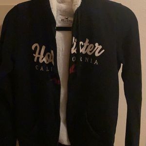 Small Hollister fur lined black jacket, great condition